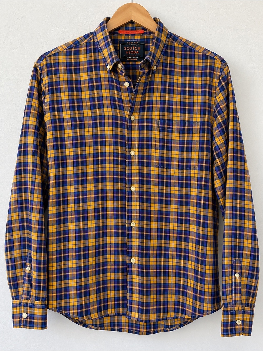 Scotch & Soda Men’s Plaid Button Down Shirt L Purple Gold Cotton